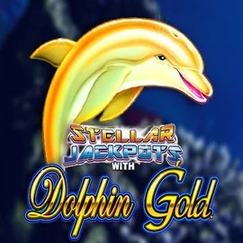Dolphin Gold with Stellar Jackpots online game logo by Lightning Box Game on spinauraa.com